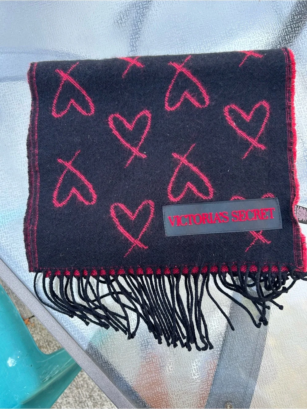 Victoria's Secret Black and Red Heart Pattern Scarf
